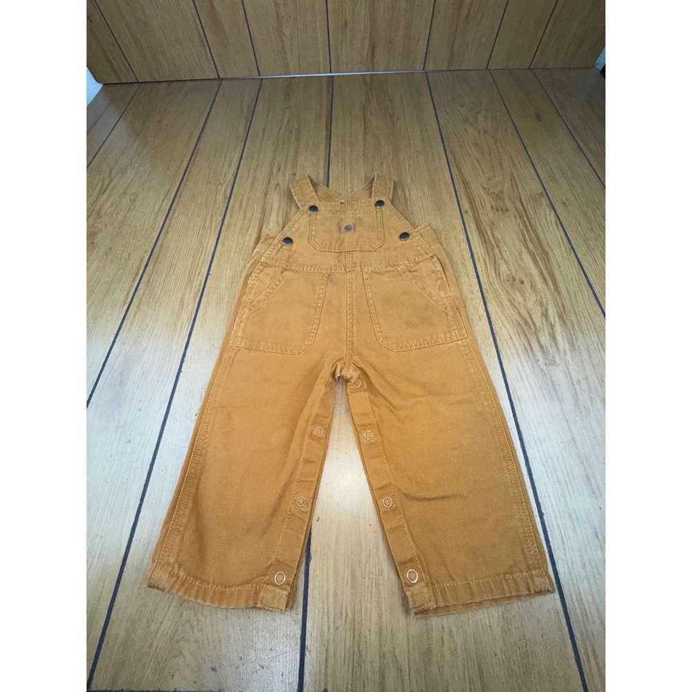 Carhartt‎ Kids Toddler 12 Months Tan Canvas Snap Bib Overalls Workwear